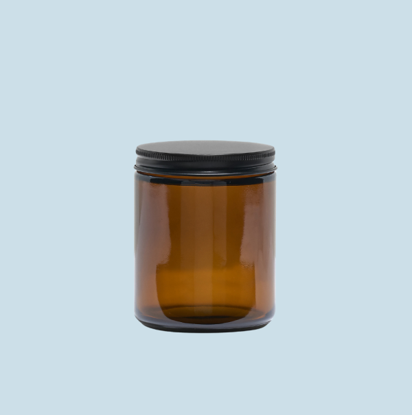 Amber Glass Candle Jar - Black Lid x 250ml